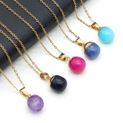 Hot Sale Natural Stone Necklace Agates/Amethyst/Lapis Lazuli/Rose Quartz/Green Aventurine Round Pendant Love Romantic Gift