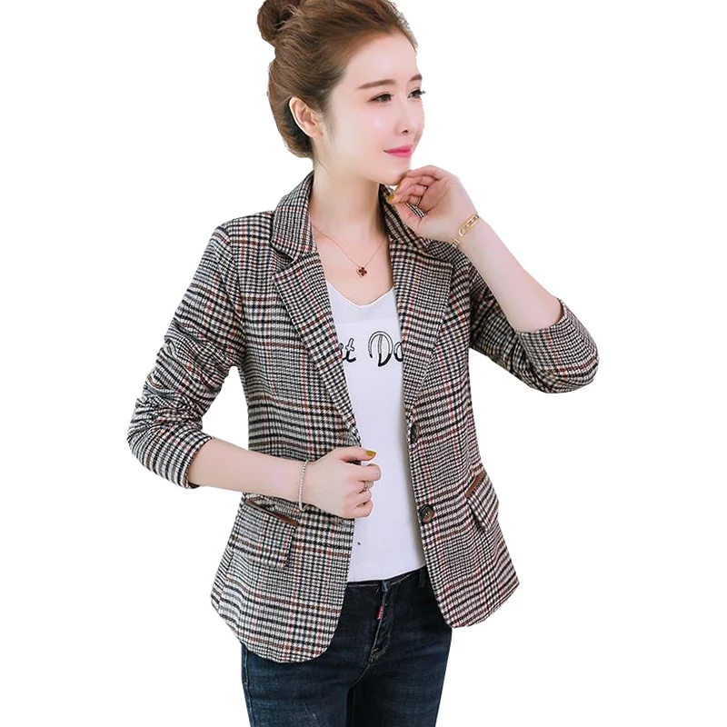 Plaid Woolen Jacket Female Short Blazer 2022 New Spring Autumn Suit Lady Fashion Slim Suits Woolan Casual Outerwear Women