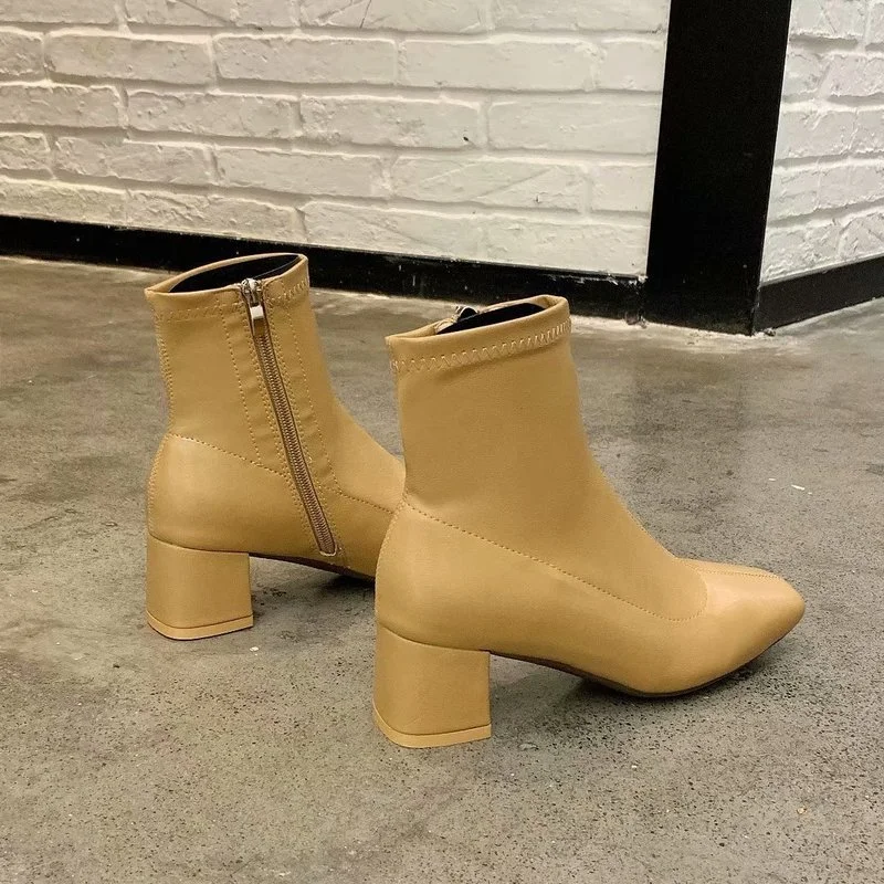 Korean Women Boots 2022 Fashion Modern Boots Autumn Winter New Ankle Mid-tube Shoes Woman Casual High-heeled Boots Ladies Shoes