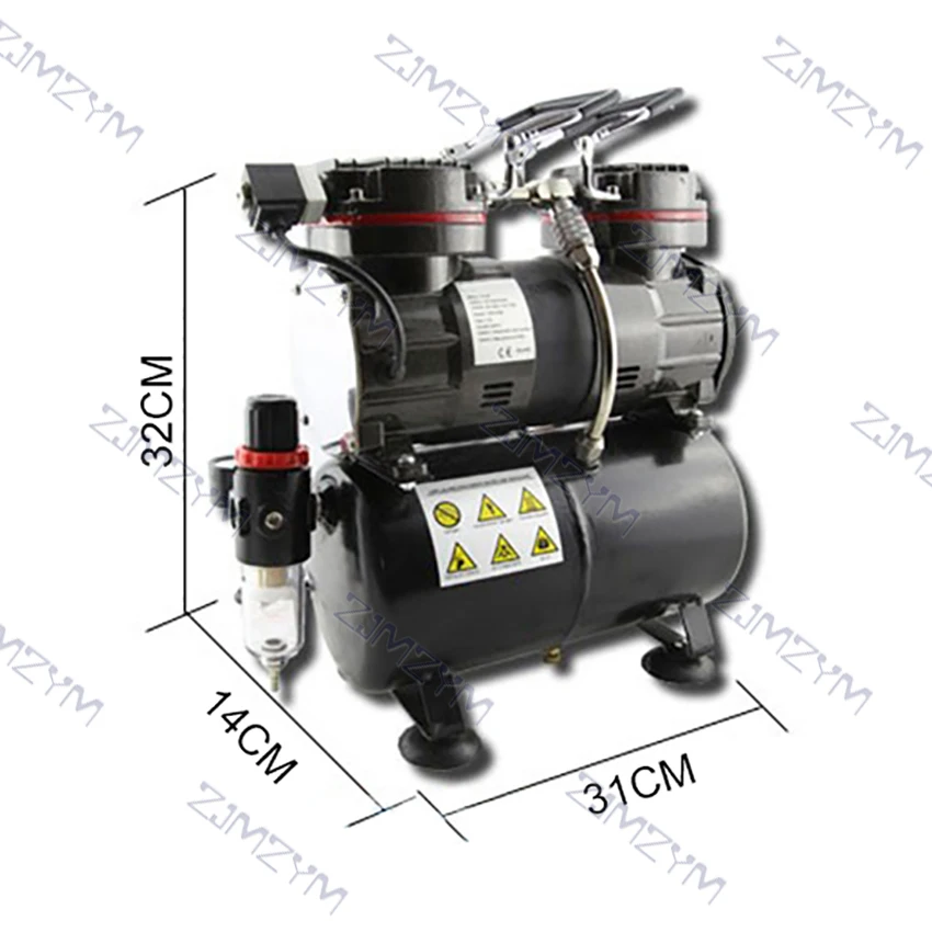 1/3 HP Airbrush Piston Spray Gun Air Compressor Tornador Oil-Less Pump Double Cylinder Double Air Pressure Spraying Gun Machine