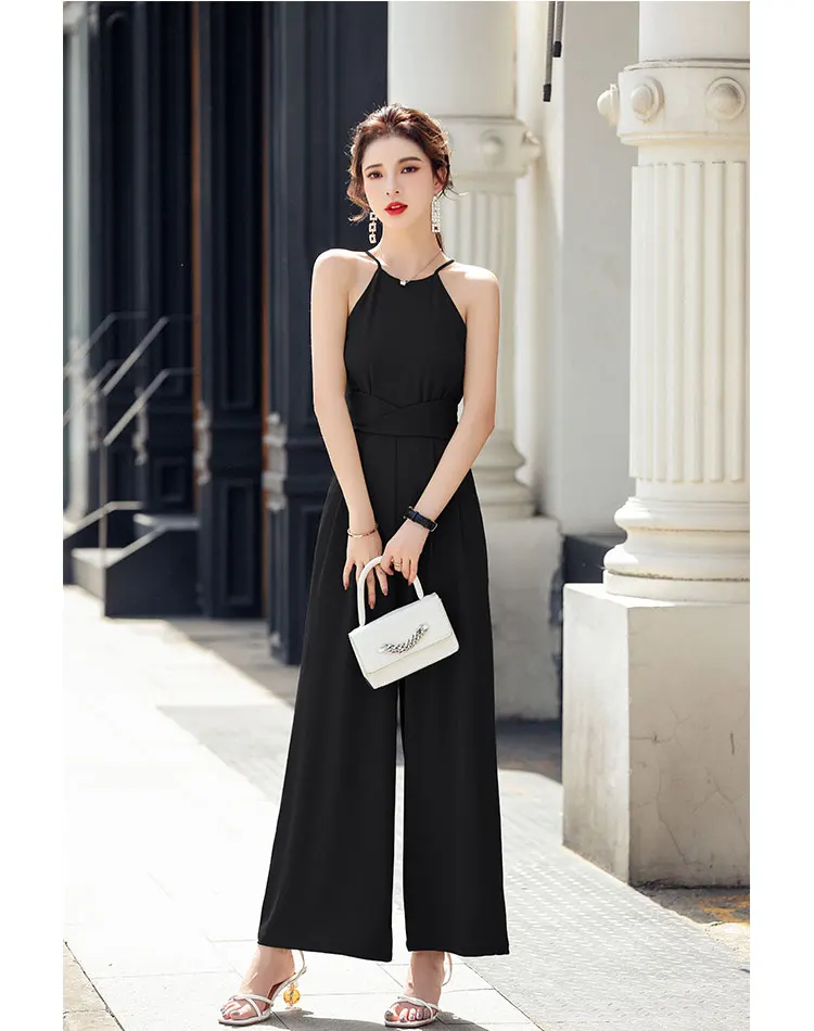 Summer Elegant Halter Orange Jumpsuit Woman Outfit Solid Bandage High Waist Rompers Playsuits Female Overalls Korean Clothing