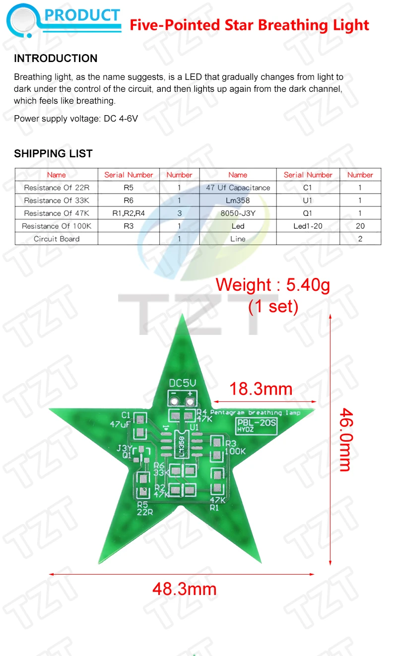 Schüler-Trainings-DIY-Kit Fünfzackiger Stern Atemlicht Farbwechsel-LED-Licht für Weihnachts-Löttraining Rot Grün Blau – Detail 1