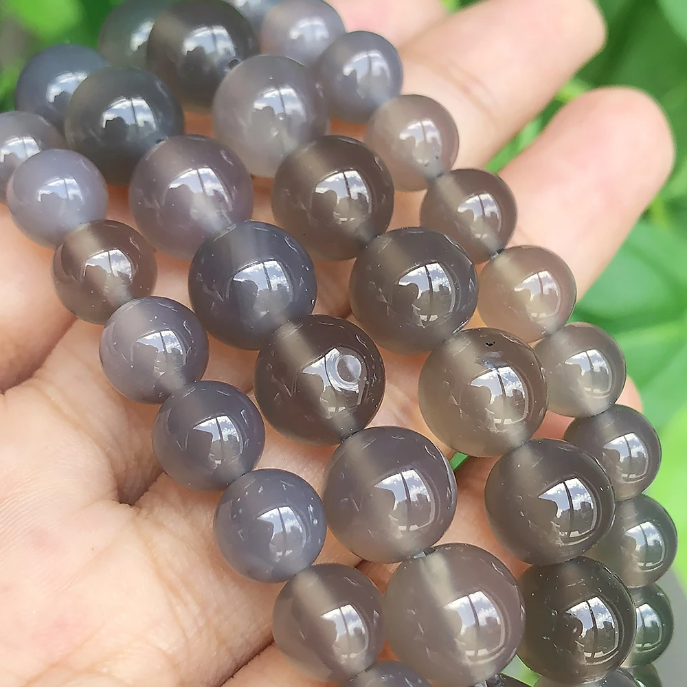 Natural Gray Agate Stone Beads Smooth Round Loose Spacer Beads For Jewelry Making Diy Bracelet Earring 4/6/8/10/12mm 15inch