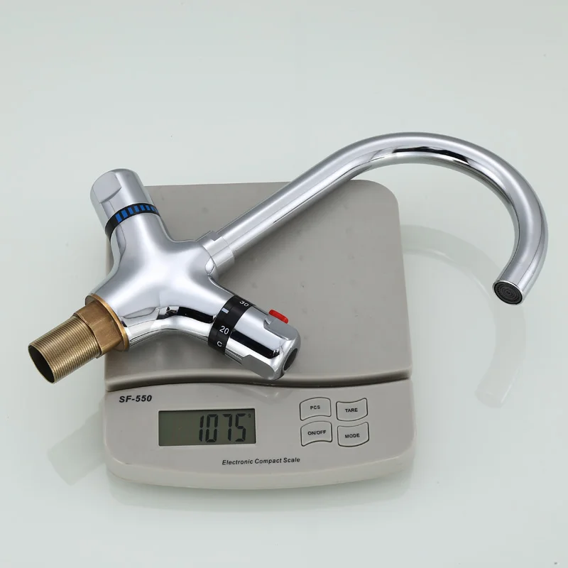 Flexible Thermostatic Faucet for Basin/Kitchen 360 Degree Rotatable Bathroom Mixing Tap Deck Mounted Brass Thermostatic Mixer