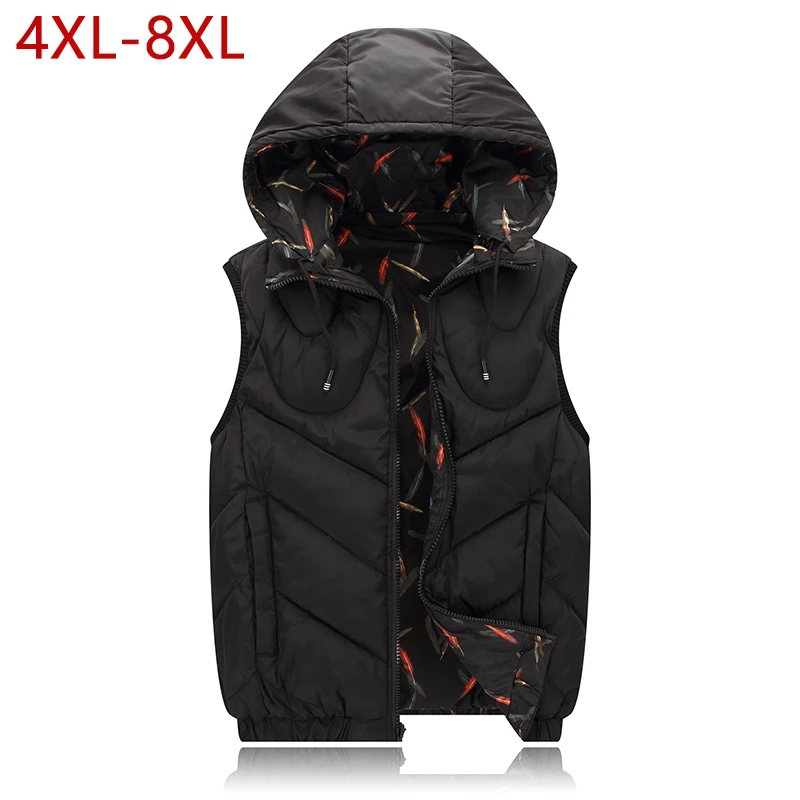 4XL-8XL Big Size Cotton Vest Hoodie For Men Winter Autumn Padded 3 Colors Warm Thick Parka Sleeveless Jacket Casual Waistcoat