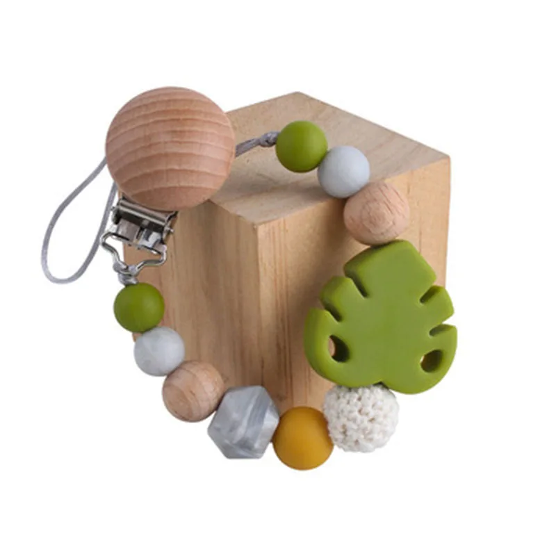 Eco-friendly Beech Wooden Pacifier Clips Holder Leaf Nipple Holder Clips Newborn Baby Shower Gift Bebes  Baby Accessories