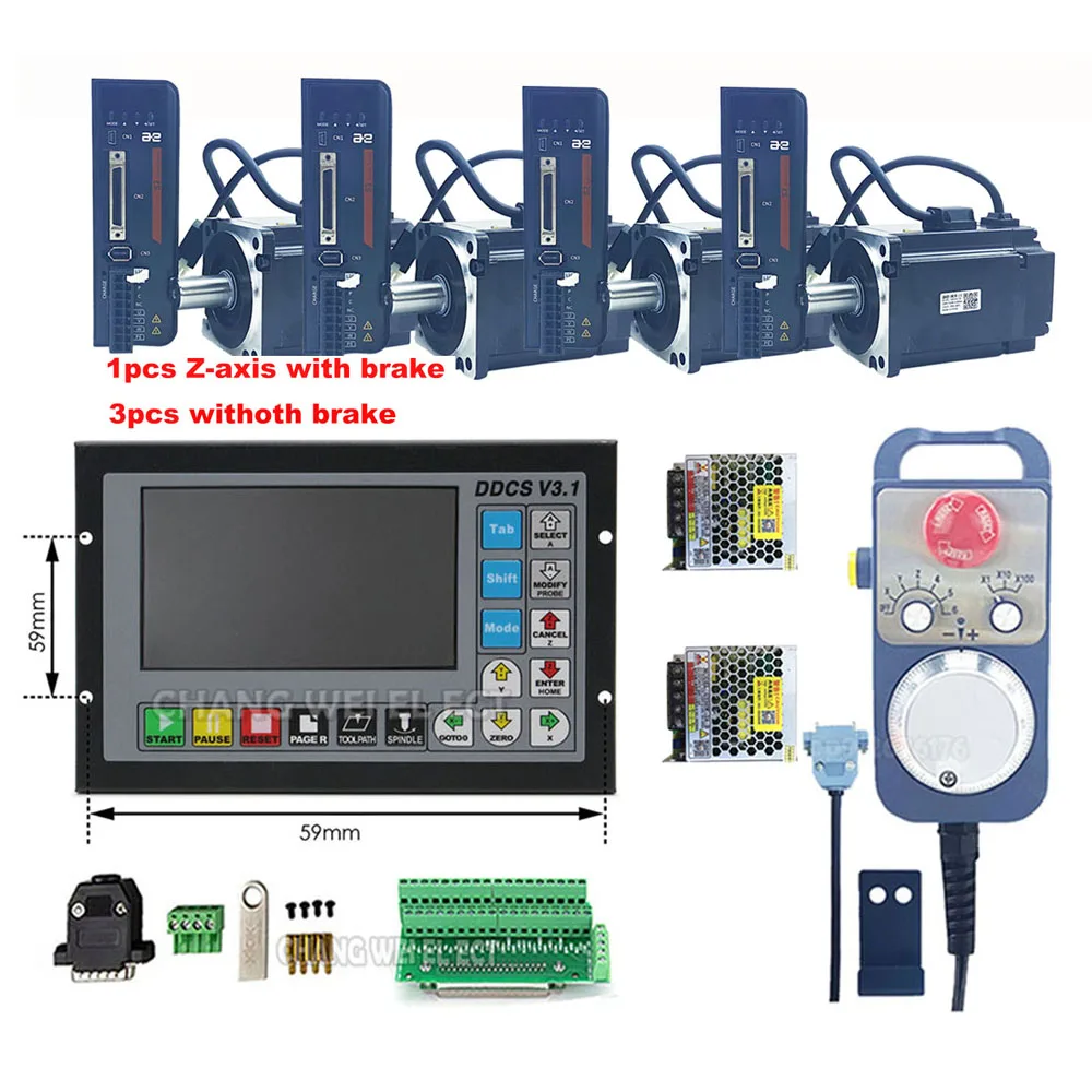 3/4 Axis Cnc Controller Ddcsv3.1 Motion Control System With 220v750w Servo Motor Z Axis With Brake Engraving Machine Kit