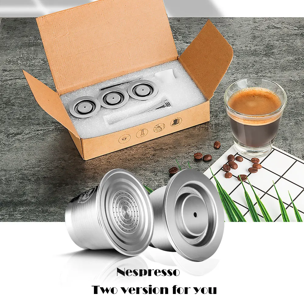 iCafilas For Nespresso Refillable Capsule Two Version Reutilizable Stainless Steel Reusable Coffee Filter Espresso Coffee Pod