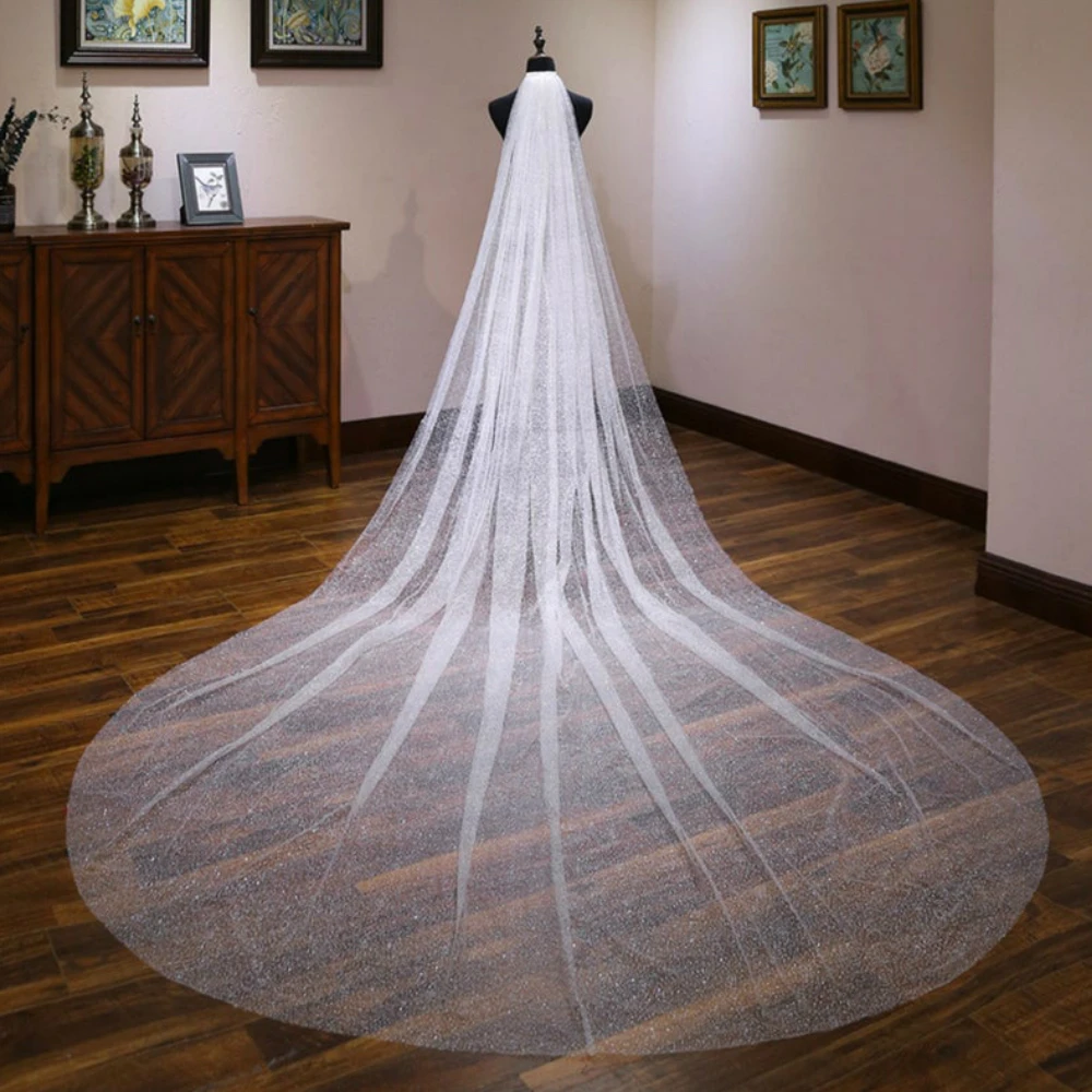 High End Customized Wide Bridal Veils Shiny Sequins Veil for Bridal Ivory Glitter Wedding Veil with Comb