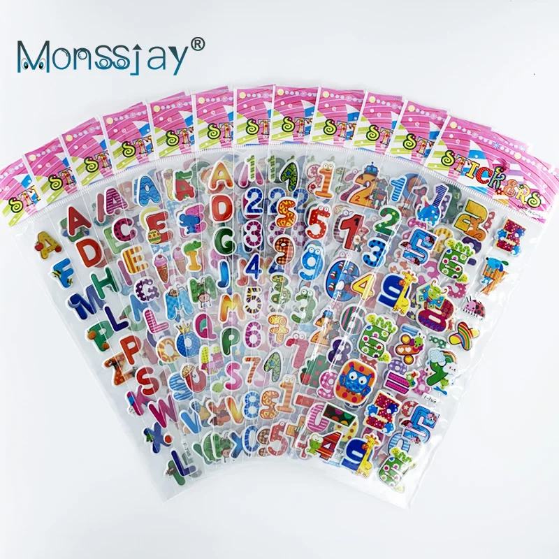 

12 sheets/pack letter and number cartoon sticker for Children boy girl learning cognitive toy 3D bubble foam stickers scrapbook