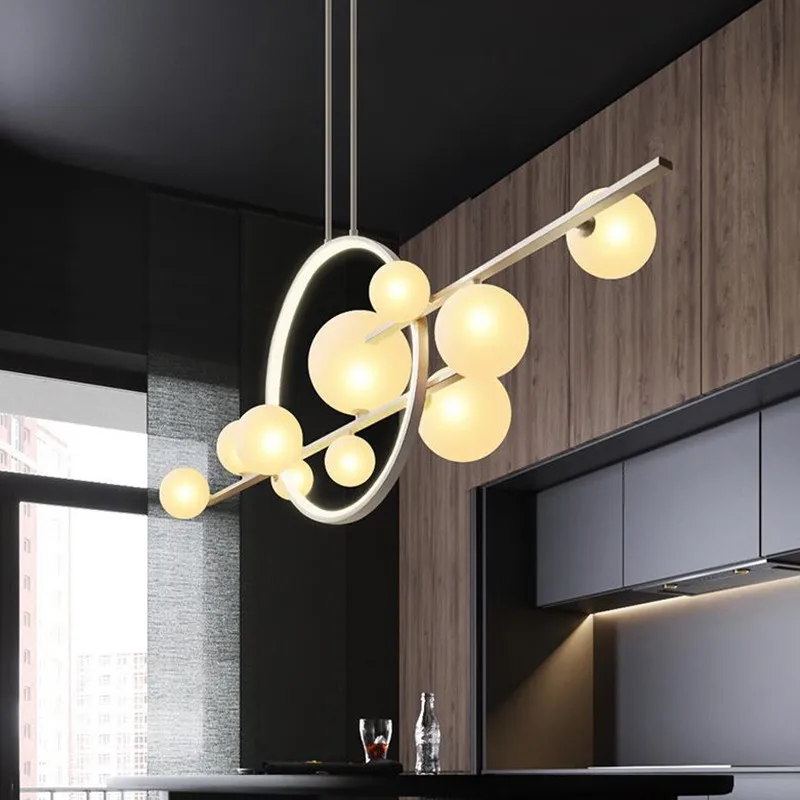 LED Postmodern Glass Bubble White Black Chandelier Lighting Suspension Luminaire Lampen For Foyer