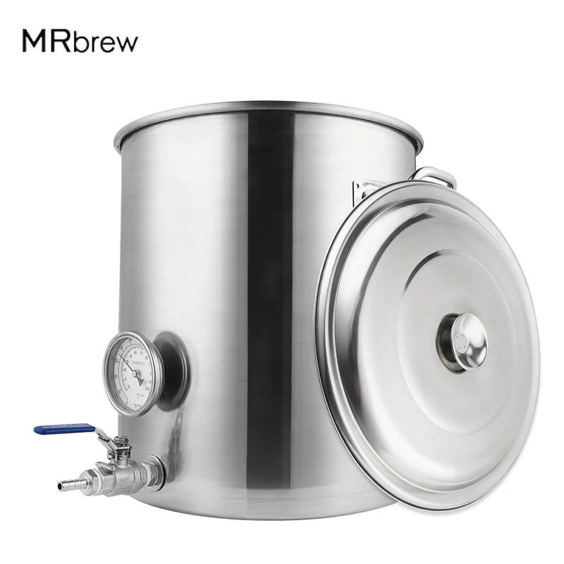 40L (10 Gallon) Beer Brew Kettle Stainless Steel Brewing Pot With Welded Thermometer & Ball Valve Quick Disconnects Kit Homebrew