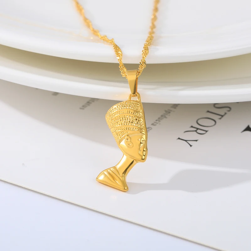 Africa Algeria Necklace For Women Chain Unisex Stainless Steel Egyptian Queen Nefertiti Pharaoh Necklaces Vintage Jewelry Gift