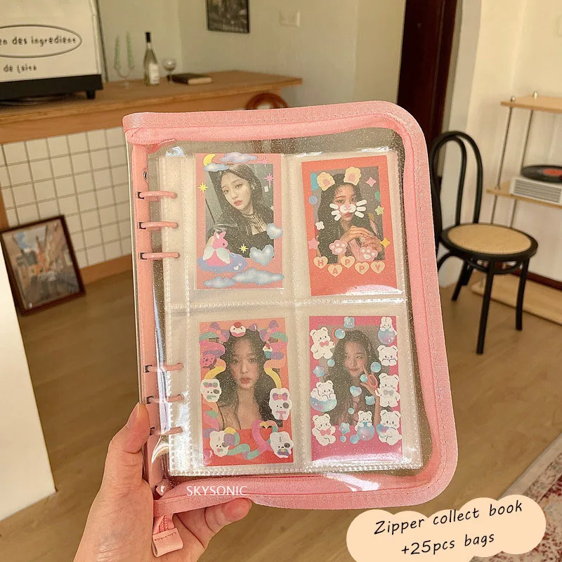 SKYSONIC Full Set A5 Zipper Loose Leaf Collect Book + 25pcs Bags Organizer Diary Bullet Transparent PVC Photo Album