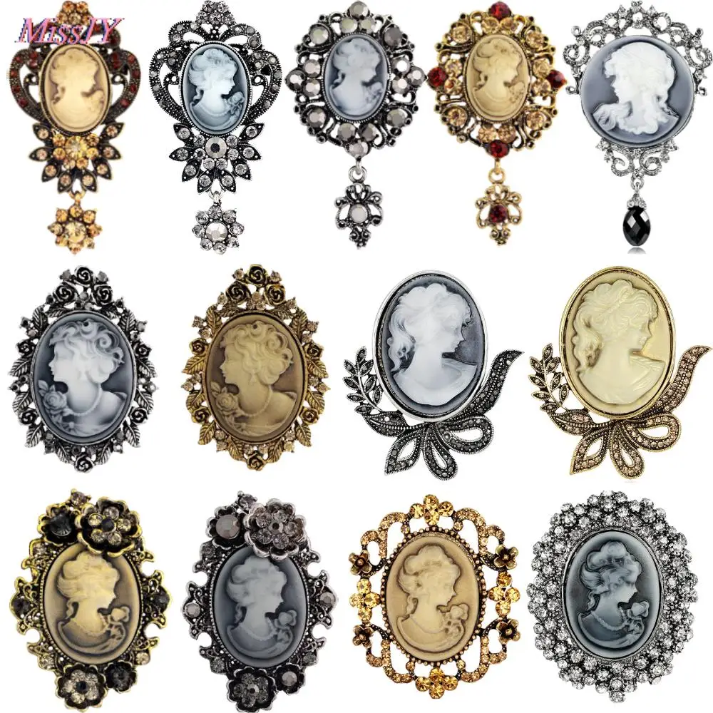 18Styles Retro Beauty Head Brooch Elegant Style Vintage Victorian Design Queen\'s Cameo Antique Wedding Beauty Pin Jewelry Gift