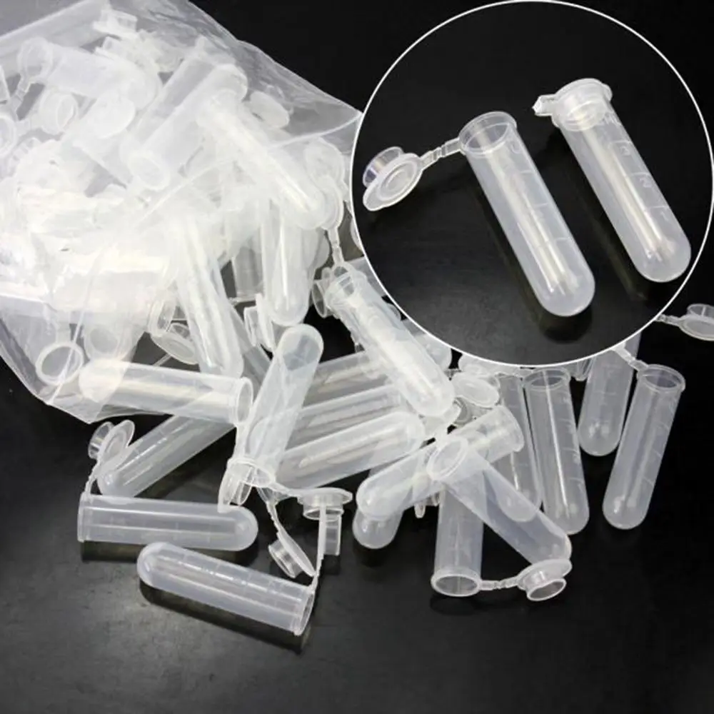 Wholesale 50pcs/5ml Laboratory Transparent Ultra-Fine Plastic Centrifuge Test Tube Empty Sample Storage Container Lid Supplies