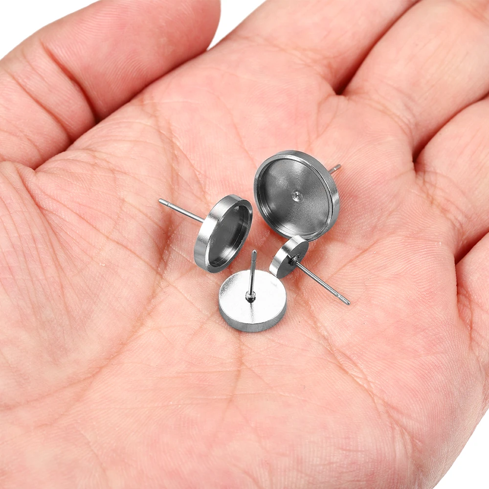10-100pcs 6mm - 14mm Thicken Stainless Steel Blank Earring Base Cabochon Cameo Settings Bezel Tray For Jewelry Making Supplies image 6