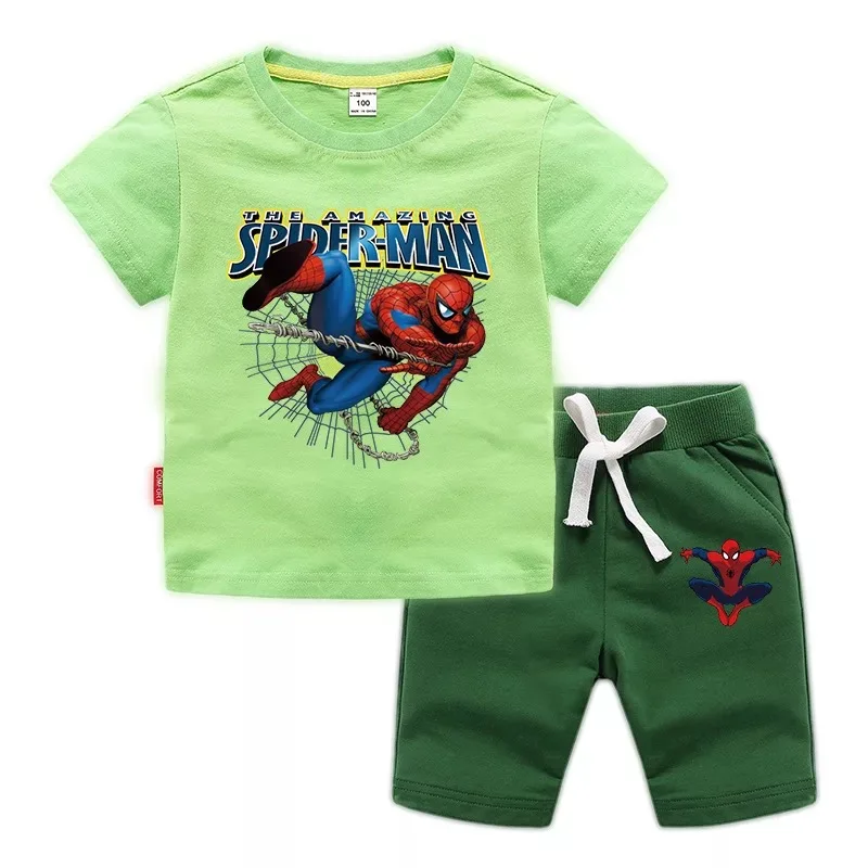 Conjunto de ropa de Spiderman para niños, camiseta con pantalones, trajes deportivos informales, chándal de 2 piezas, ropa de verano