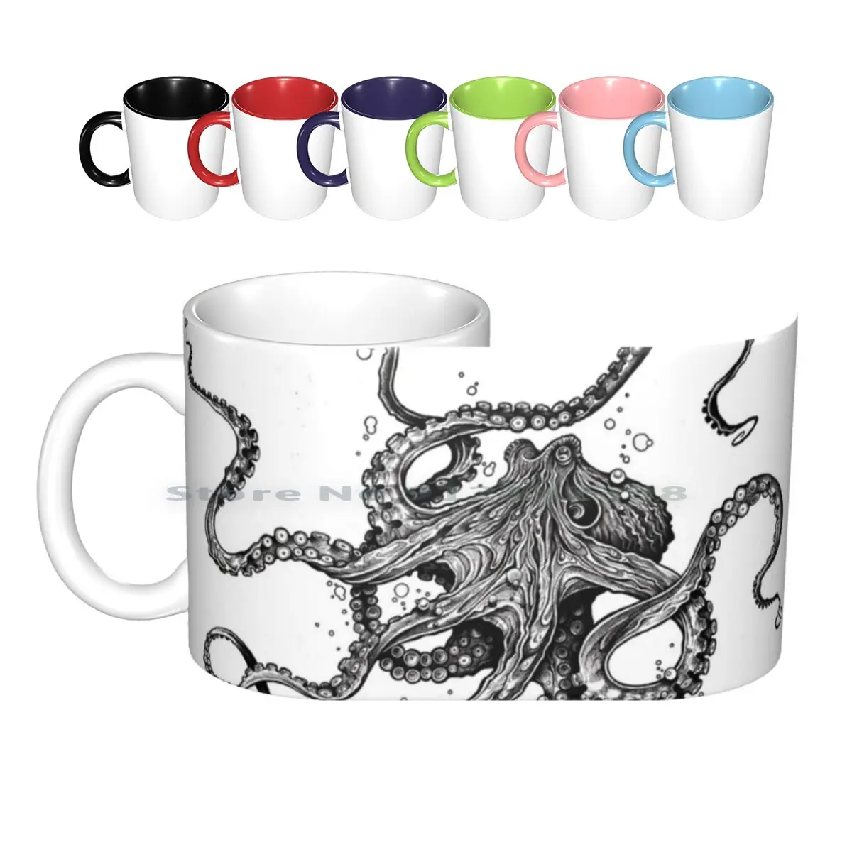 Octopus Ceramic Mugs Coffee Cups Milk Tea Mug Octopus Tentacles Ocean Animals Underwater Nature Sea Mollusc Pen And Ink Black