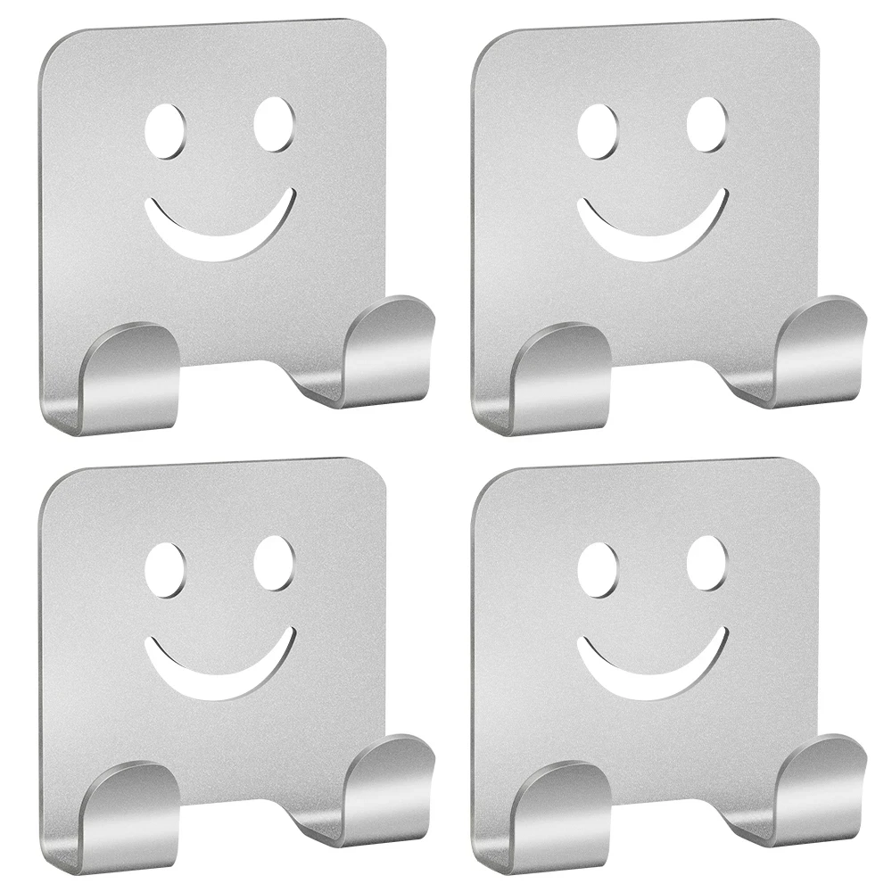 Self-Adhesive Wall Hooks，Smile Towel Coat Double-Hook with Strong Glue for Kitchen Door Cabinet Bathroom & Ceiling Hanger