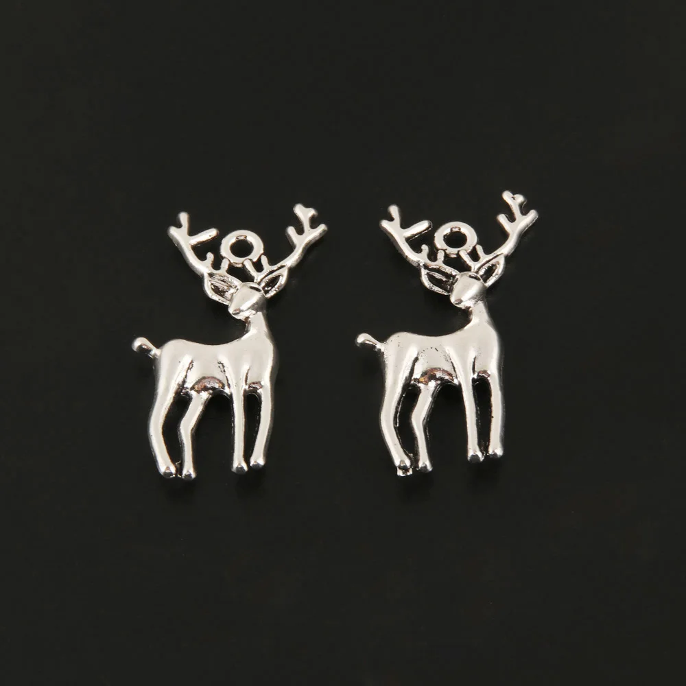 25pcs Charms Sika Christmas Deer Silver Color Pendant For Jewelry Making DIY Craft Handmade Accessorie