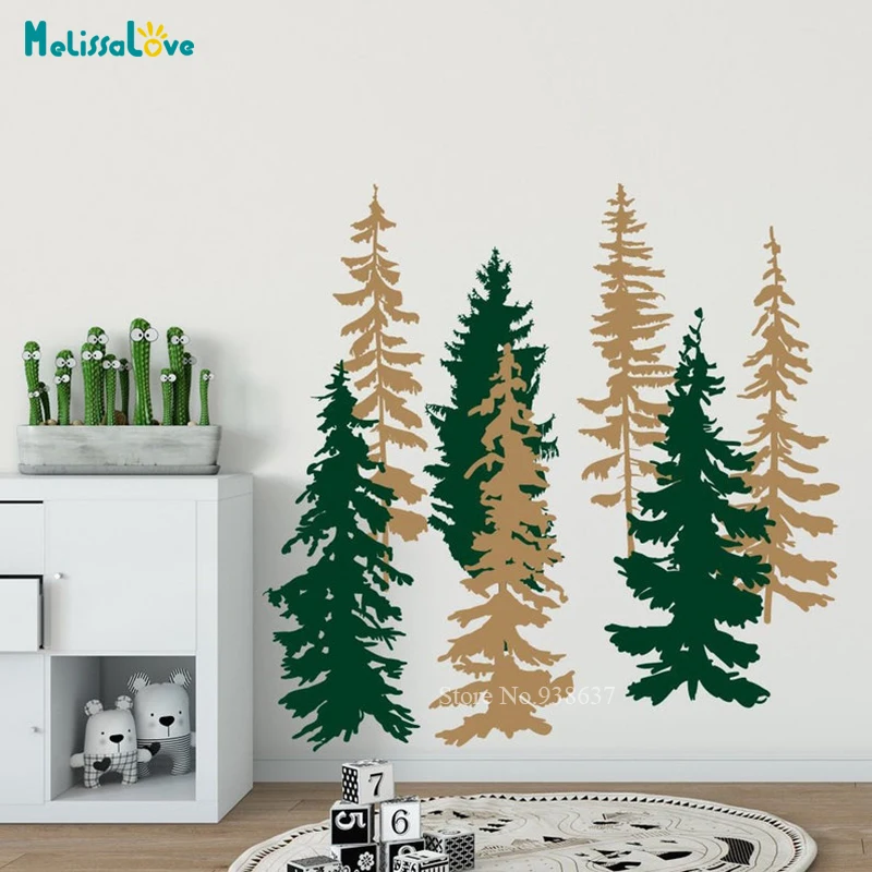 

Set of 7 trees Woodland Adventure Forest Pine Tree Decal 2 Colors Nursery Wall Decor Baby Room Vinyl Sticker Wallpaper BA758