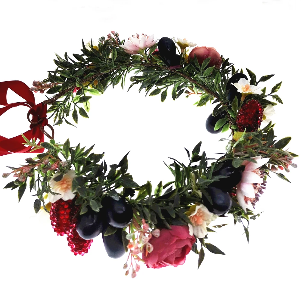 Fruits Flowers Crown Festival Headband Women Hair Accessories Headdress Bridesmaid Girl Floral Garland Wedding Floral Headwear