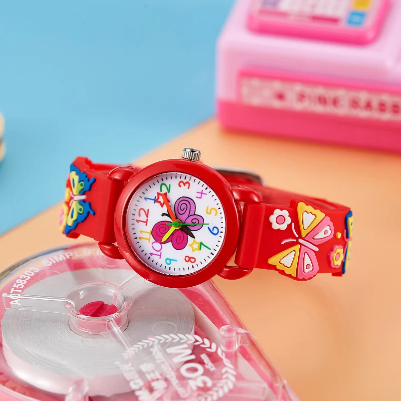 Reloj de pulsera de silicona para niños y niñas, accesorio de pulsera de cuarzo con diseño de mariposas de colores, perfecto para regalo