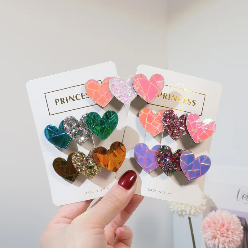 

20pcs Glitter Gradient Color Heart Shape Hairpins Cartoon Laser Sequin Barrettes Princess Headwear Boutique Hair Accessories