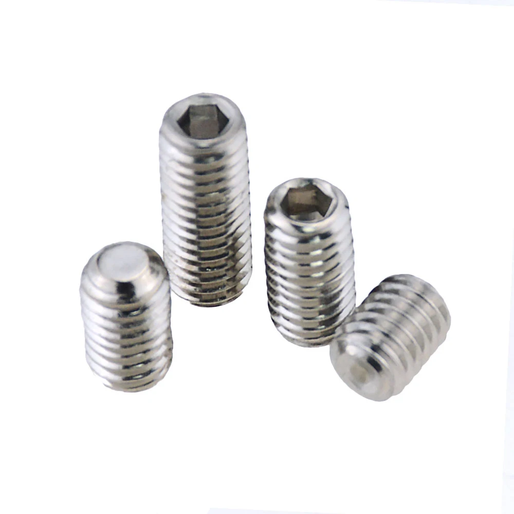 30PCS M4*4 5 6 8 10 12 16 Hexagon Hex Socket Set Screw Flat Point Allen Head Grub Screw Stainless Steel Headless Set Screw M4x4