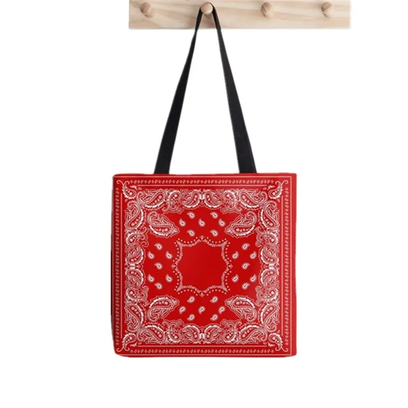 

2021 Shopper Bandana Bandana Red Print Tote Bag women Harajuku shopper handbag girl Shoulder shopping bag Lady Canvas Bag