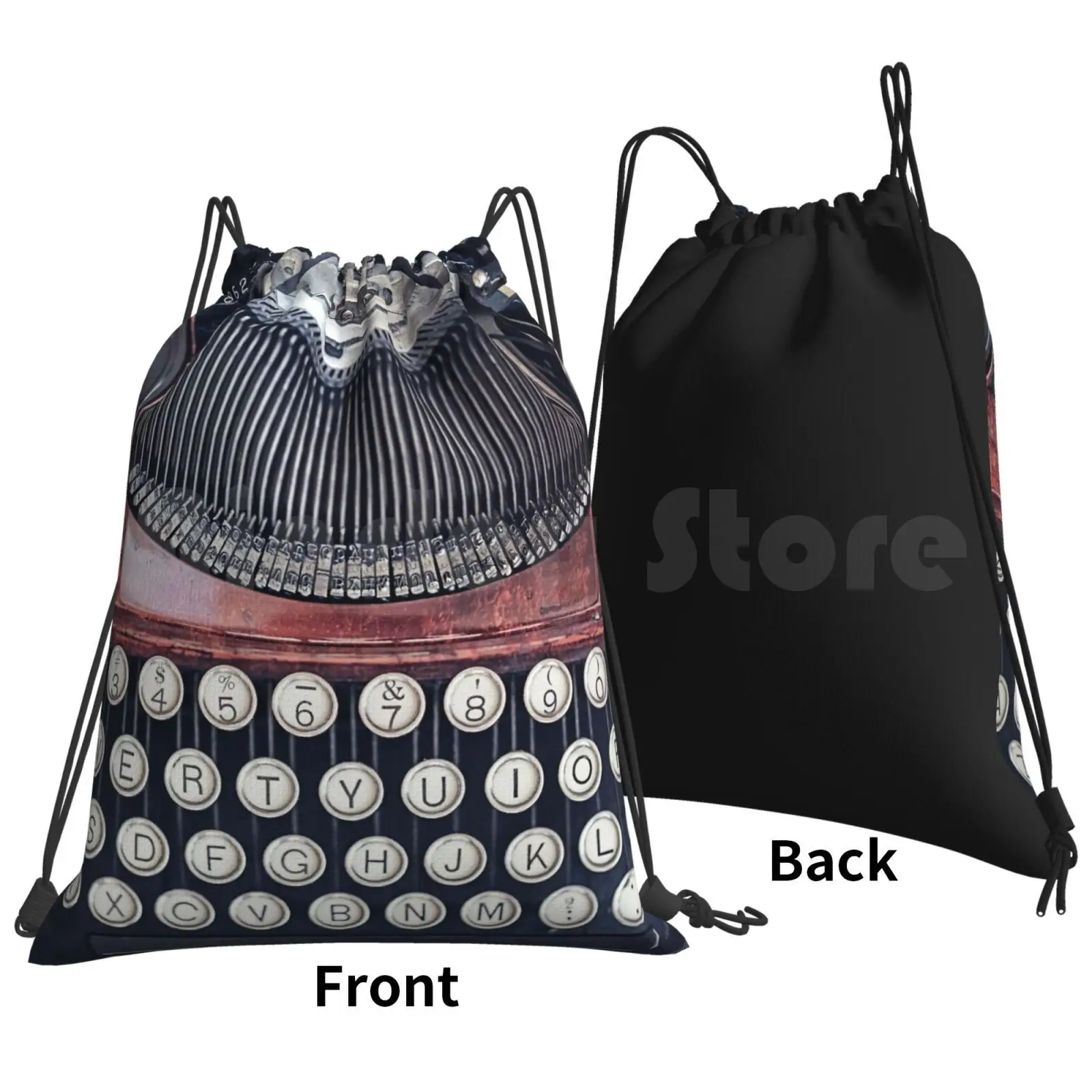 Vintage Typewriter Backpack Drawstring Bag Riding Climbing Gym Bag Typewriter Vintage Old Old Fashioned Vintage Keys Round