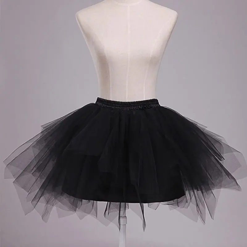 Women 4 Layer Elastic Drawstring Waist Underskirt Solid Color Short Petticoat Soft Tulle Mesh Puffy Tutu Skirt for Wedding Dress