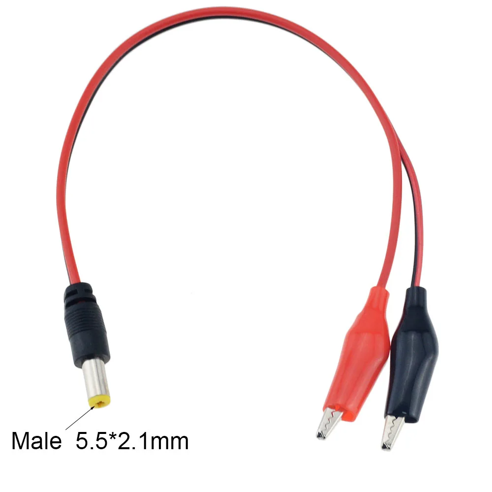 Clipe de jacaré 2 para 1 macho ou fêmea, conector de tomada de alimentação dc de 25cm, fio dc de 5.5*2.1mm, clipes, condutas de teste de crocodilo, 1 peça