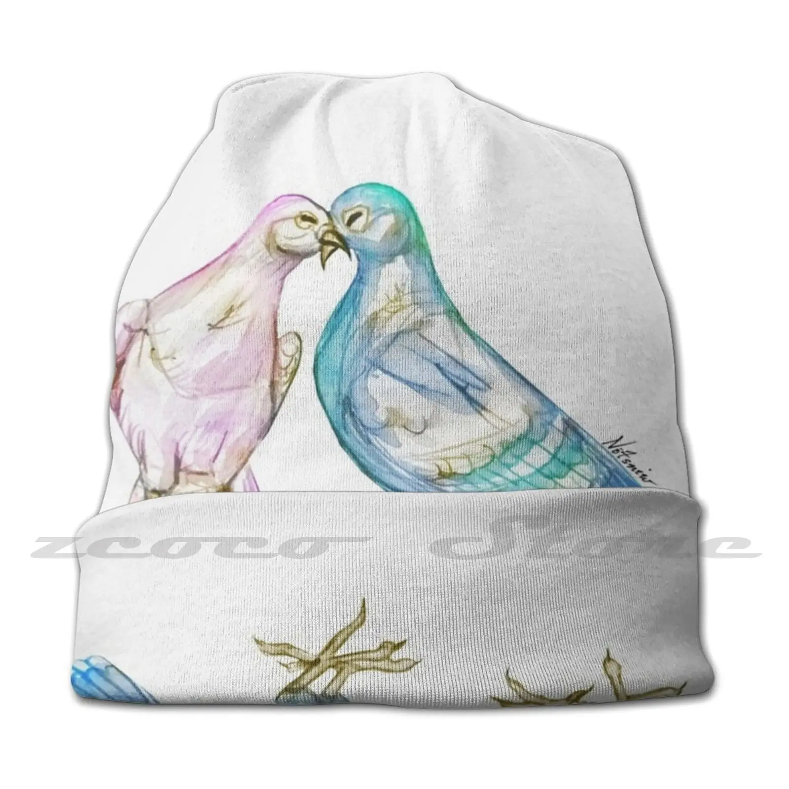 Love Birds Adult Kids Knit Hat Hedging Cap Outdoor Sports Breathable Birds Bird Pigeon Doves Feathers Pencil Watercolor