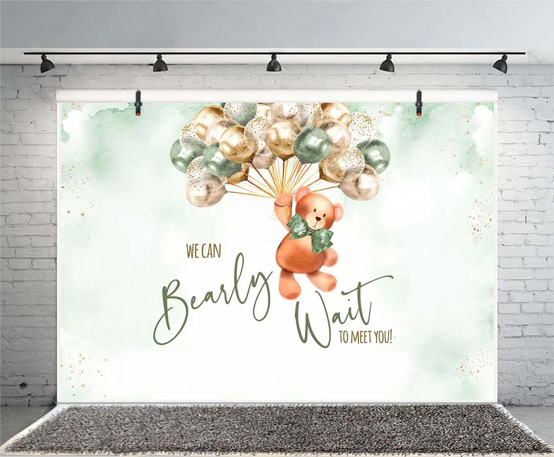 We Can Bearly Wait to Meet You Bear Theme Baby Shower Backdrop Teddy Bear Babyshower Banner Cake Table Mural Poster W-6023