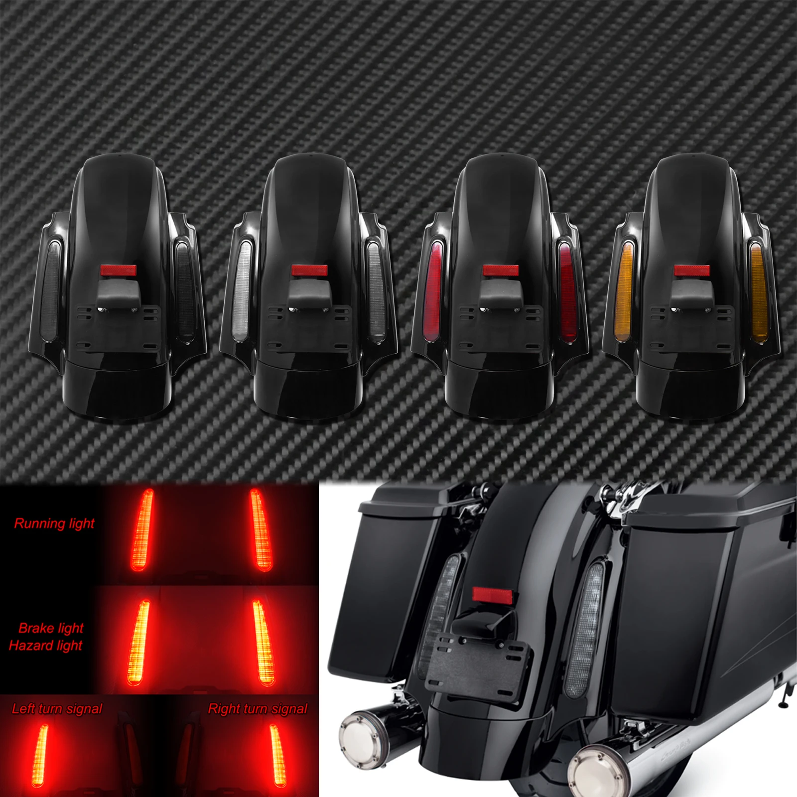 Motorcycle LED CVO Style Rear Fender System Extension Fascia Set For Harley Touring Electra Glide FLHX Ultra Limited 2009-2023