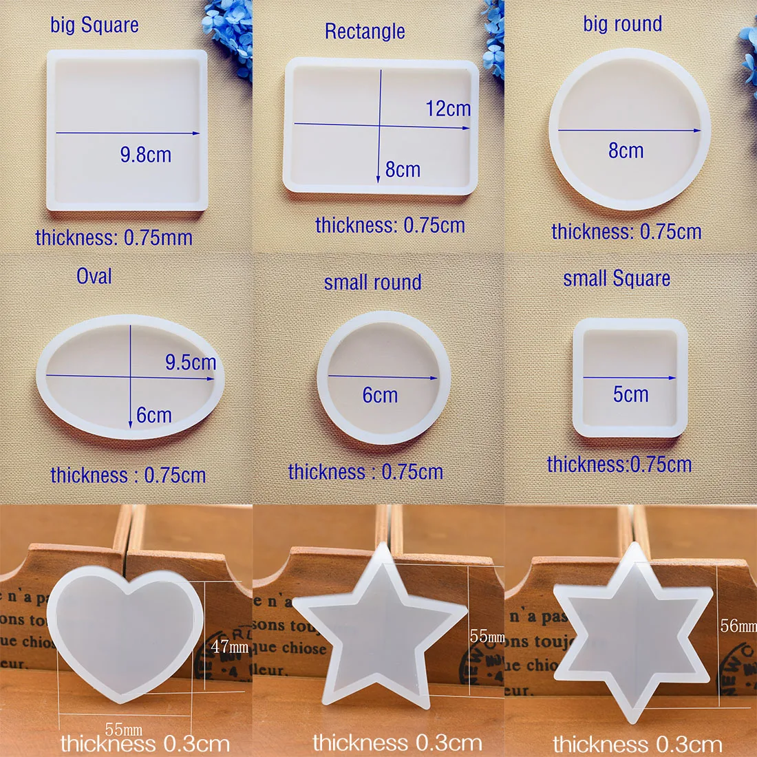 스타 라운드 하트 타원형 사각형 스크랩북 실리콘 금형 수지 실리콘 금형 수제 DIY 쥬얼리 에폭시 수지 금형 만들기
