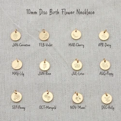 Delicate Birth Flowers Necklace Disc Pendant Layering Necklace Mother Daughter Necklace Women Jewelry Gift 10mm, 18inch