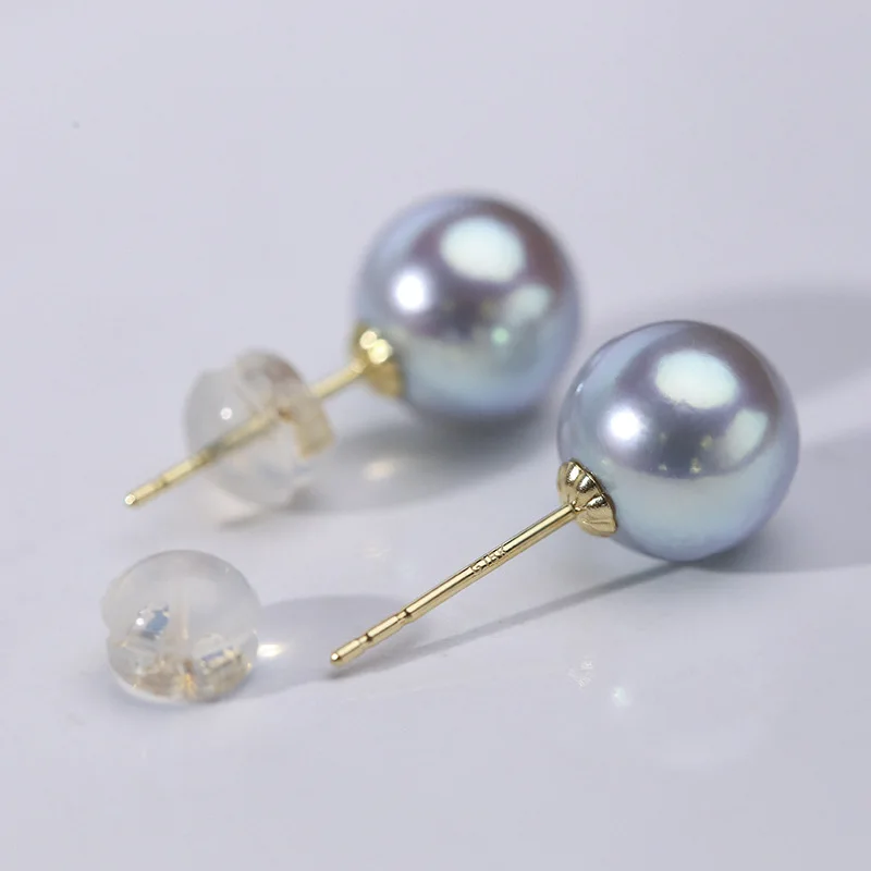 MADALENA SARARA AAA 8mm Akoya Grey Pearl 18K Gold Stud Earring Simple Pop Earrings Customizable