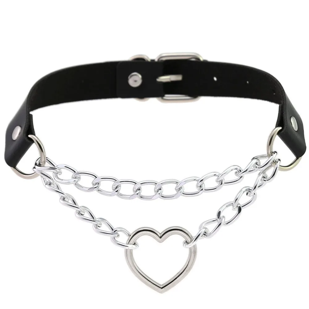 Heart Choker Goth Neck Chain Punk Collar For Women Girl Black Leather Chocker Kawaii Cosplay Jewelry Grunge Accessories