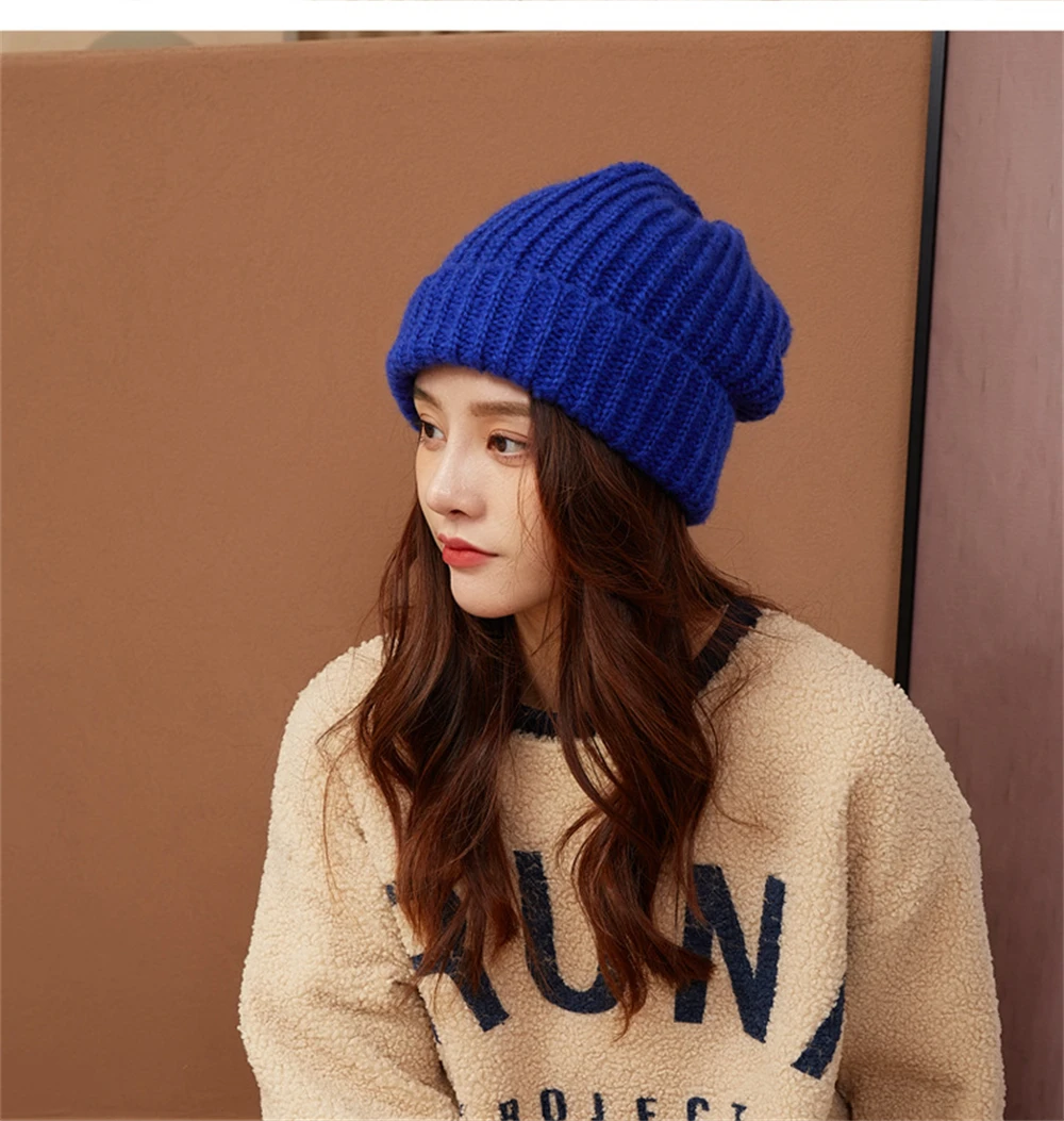 Hot Sale Women\'s Winter Woolen Hat Loose Big Head Circumference Fashion Hip Hop Beanie Knit Hat Warm Clothing Matching Hat 2024