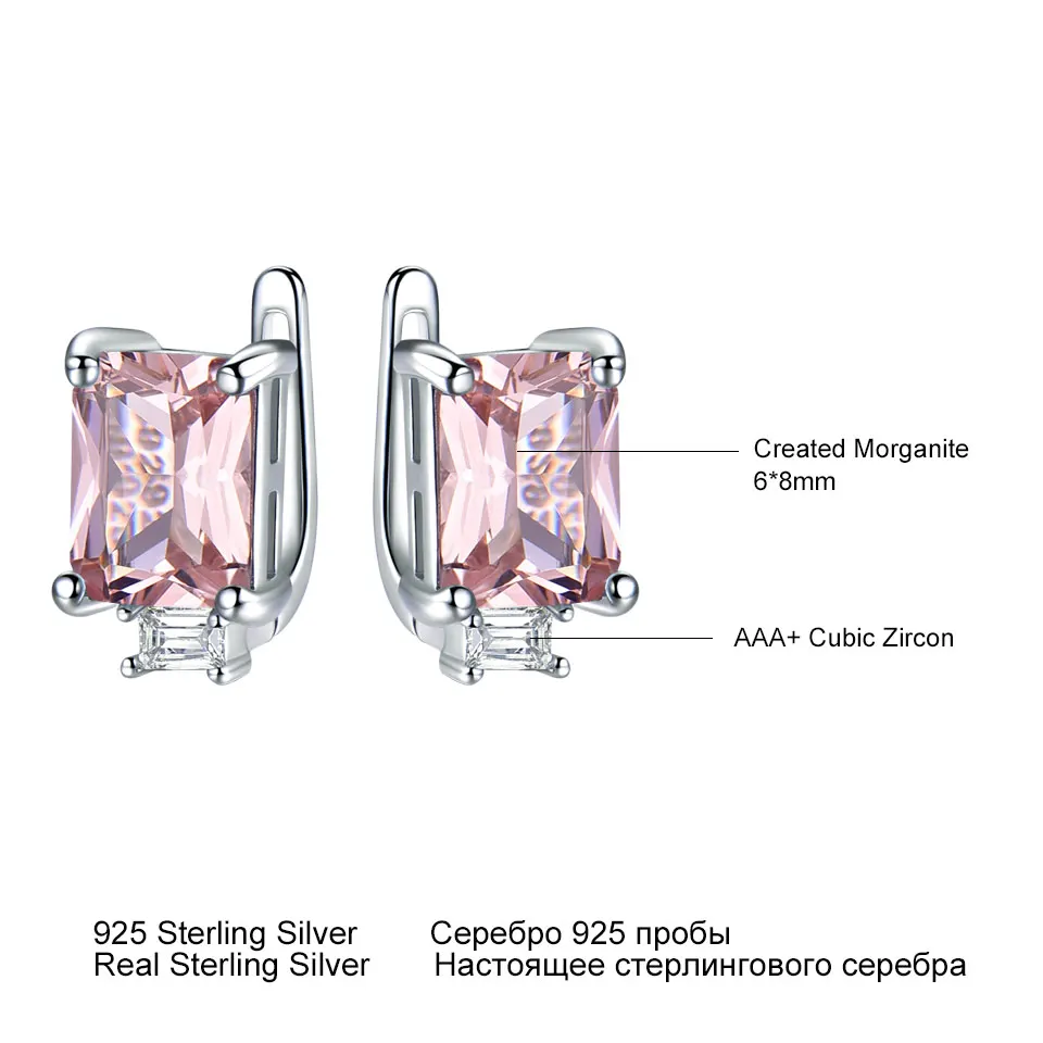 925 Sterling Silver Clip Earrings Pink Clip Earrings Rectangle Earring 6X8mm 5A Zircon Elegant Woman