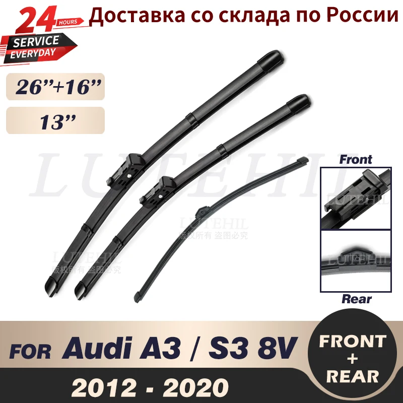 Wiper Front & Rear Wiper Blades Set For Audi A3 / S3 8V 2012-2020 2013 2014 2015 2016 2017 2018Windshield Windscreen 26