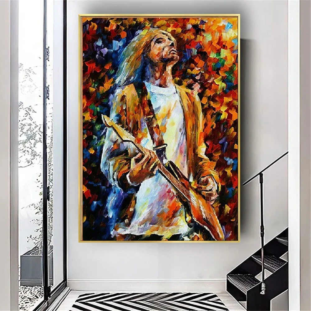 Palette knife Handmade oil painting on canvas jazz Saxophone music performance art Modern Opera House and Cinema Interior Decor