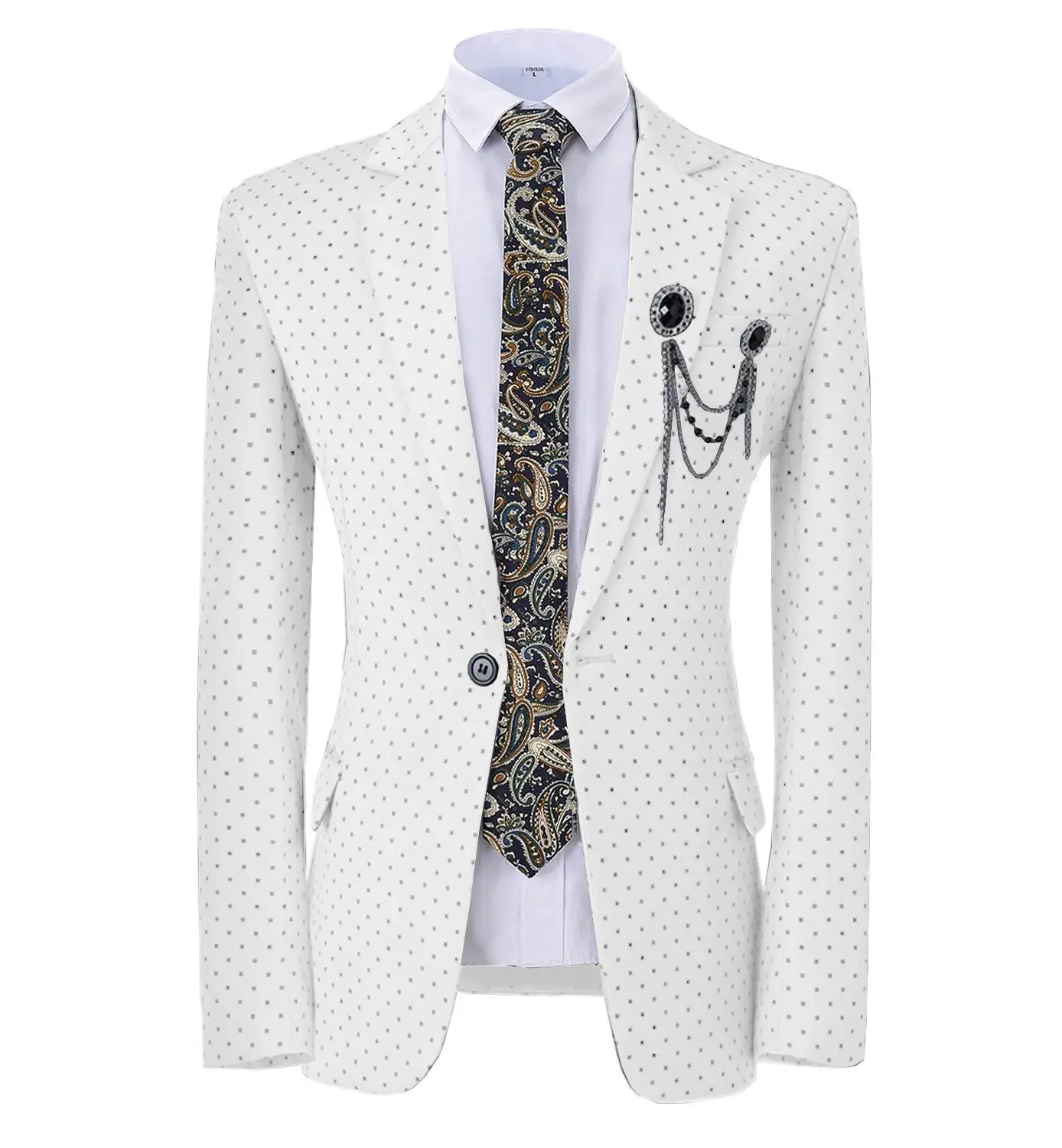 Formal Men\'s Jacket Blazer Pink Suit Slim Fit Prom White Tuxedos Patterned  Jacket for Wedding Party Groomsmen (Blazer)