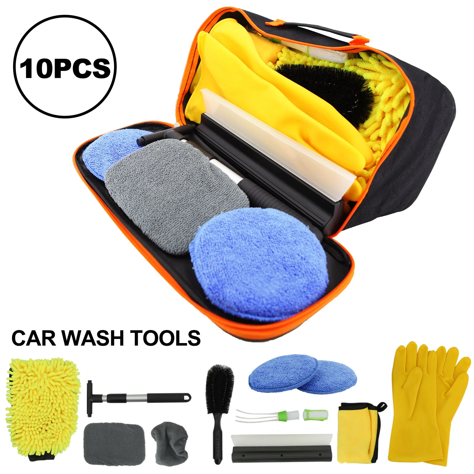 

10pcs Car Wash Cleaning Tool Kit Car Tire Wheel Brush Wash Sponge Microfiber Towel Cloths Towel Washing Gloves With Storage Bag