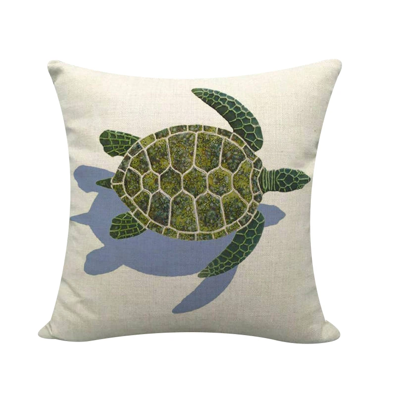 Sea Turtle Printed Seat Lumbar Pillow Cushion Cover Marine Life Linen Square Pillowcase 45x45cm Fashion Home Pillow Decorative