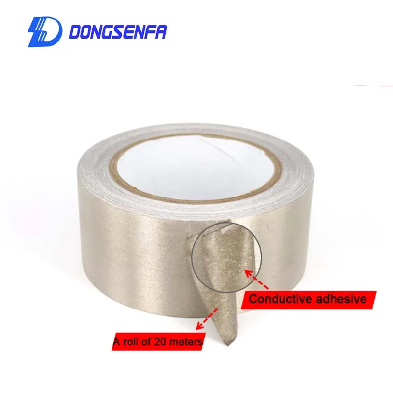 DONGSENFA 20M/Roll Single-sided Adhesive Conductive Fabric Cloth Tape LCD EMI Anti-Radiation Shield Isolation Electromagnetic