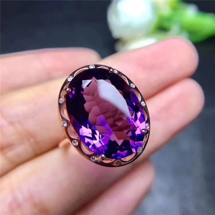 

s925 sterling silver colored treasure jewelry natural amethyst female ring